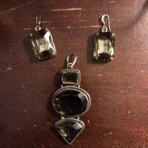 FIRM PRICE!  Smokey Topaz Heavy Earrings & Pendant